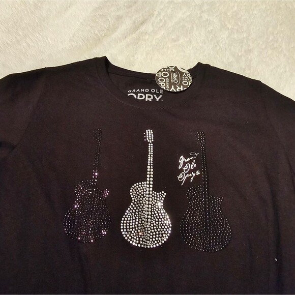 NEW Ladies Opry Rhinestone Guitar Trio T-Shirt. Black. Size Medium - Picture 4 of 5